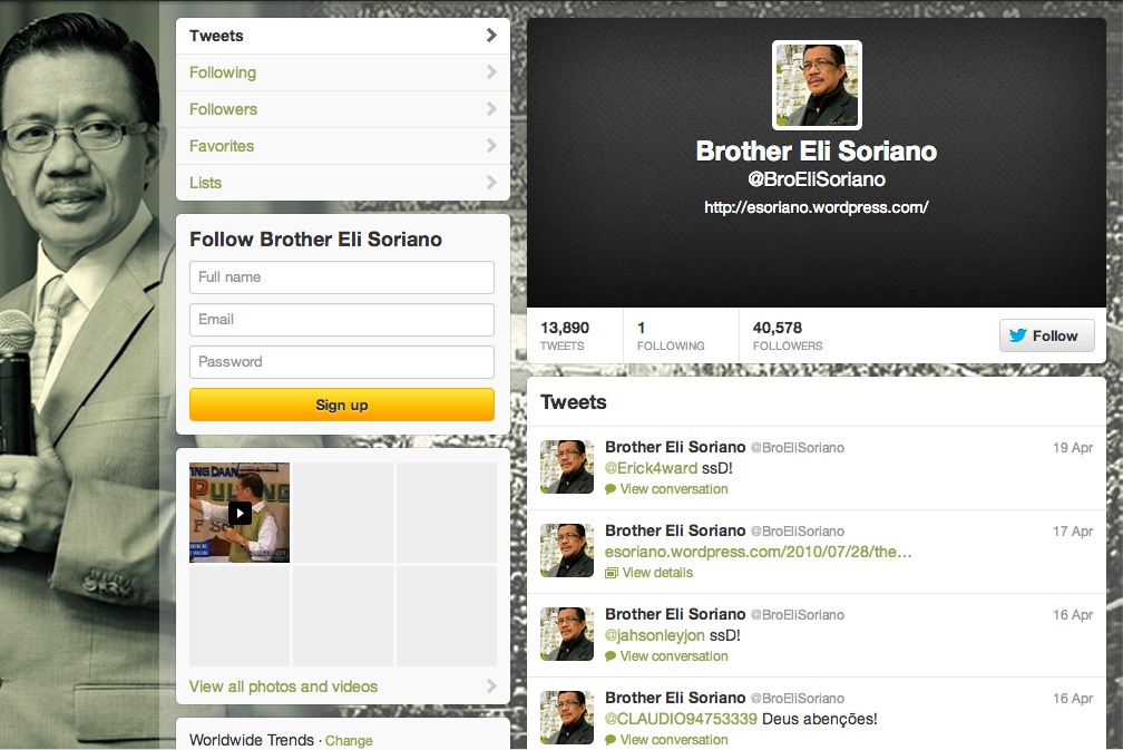 Bro. Eli Soriano on Twitter